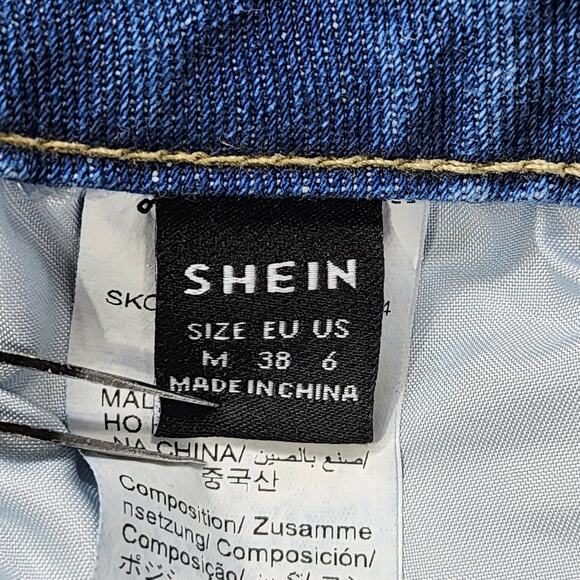 Shein Jeans Womens M Blue Mid Rise Wide Leg Stretch Denim Medium Wash Faded - Picture 5 of 12